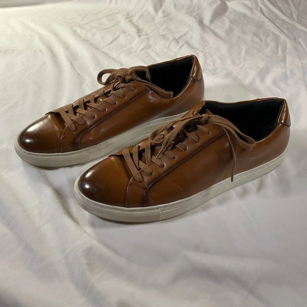 Alfani Mens Grayson Memory Foam Lace-Up Sneakers Tan Size‎ 12M Faux Leather